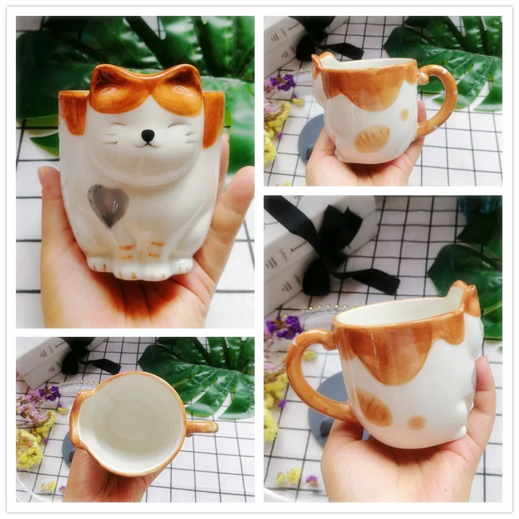 Милая 3D керамическая кофейная кружка с котом, японская фарфоровая чашка с рисунком котенка, чашка для питья сока, кофе, молока, чая, чашка, подарок
