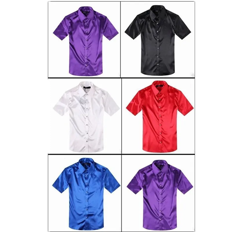 New Fashion font b Mens b font Slim Fit Dress Silk Satin Groom font b Shirts