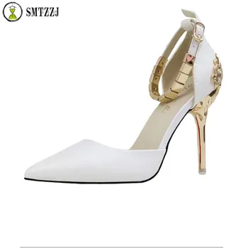 

SMTZZJ 10 CM Elegant Women Pumps High Heels Pointed Toe Buckle Strap Wedding Party Pumps Crystal Club Shoes Women Street Wear