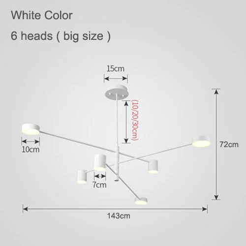 Современный светодиодный потолочный светильник в скандинавском стиле, подвесные светильники для гостиной, ресторана, спальни, люстра, освещение Lampadari Home - Цвет абажура: 6 heads white big
