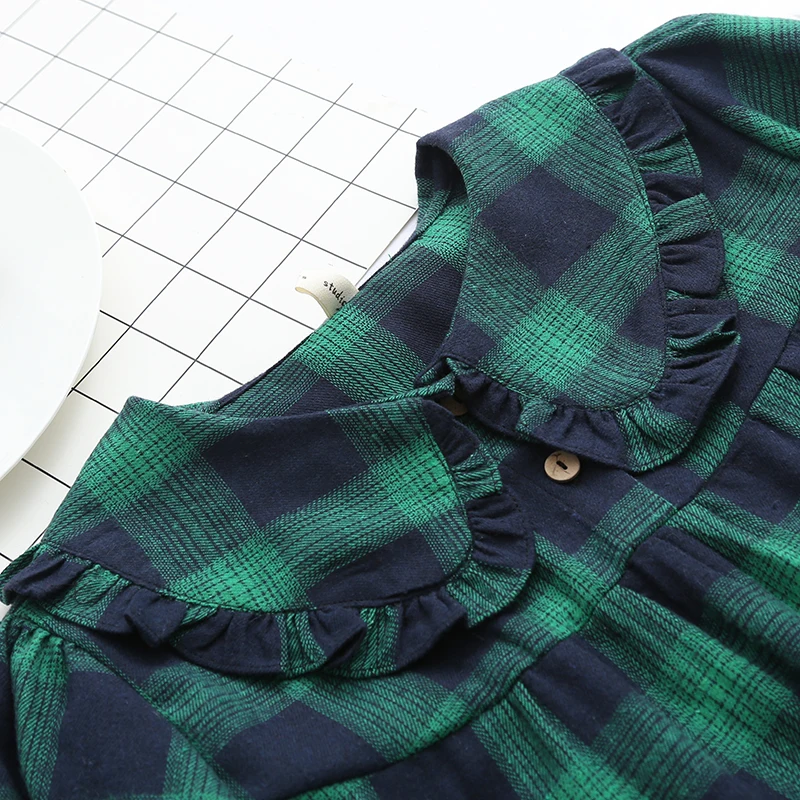 KYQIAO женская зеленая клетчатая рубашка mori девушки осень весна японский стиль Шикарный длинный рукав воротник Питер Пэн клетчатая блузка Топы