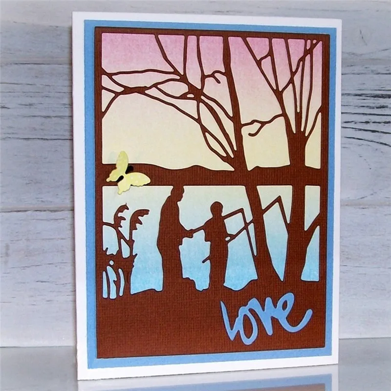 

Naifumodo Background Die Metal Cutting Dies Craft Frame Happy Father's Day Dad with Son Fishing Scrapbooking for Card Making DIY