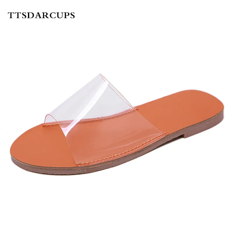 

TTSDARCUPS Transparent round-headed flat-soled slippers Women wear fashionable sandals with soft bottom in summer