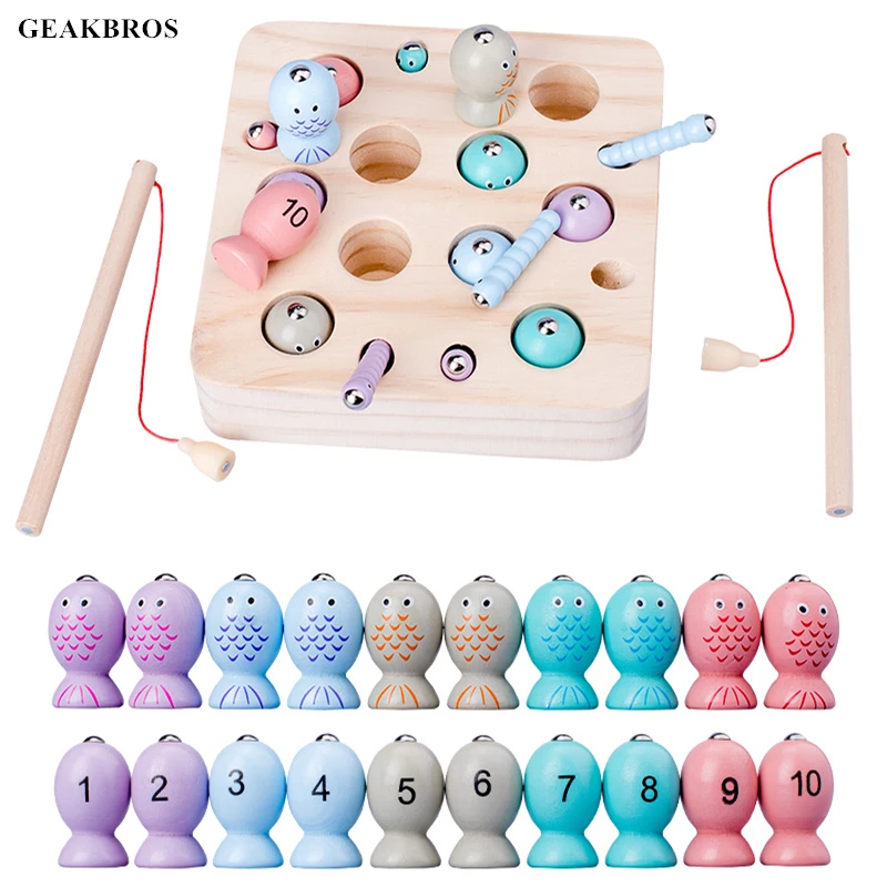 

21pcs/set Kids Montessori Toys Fishing Game Wooden Toys Fish Insect Catching Children Baby Early Learning Educational Toys Gift