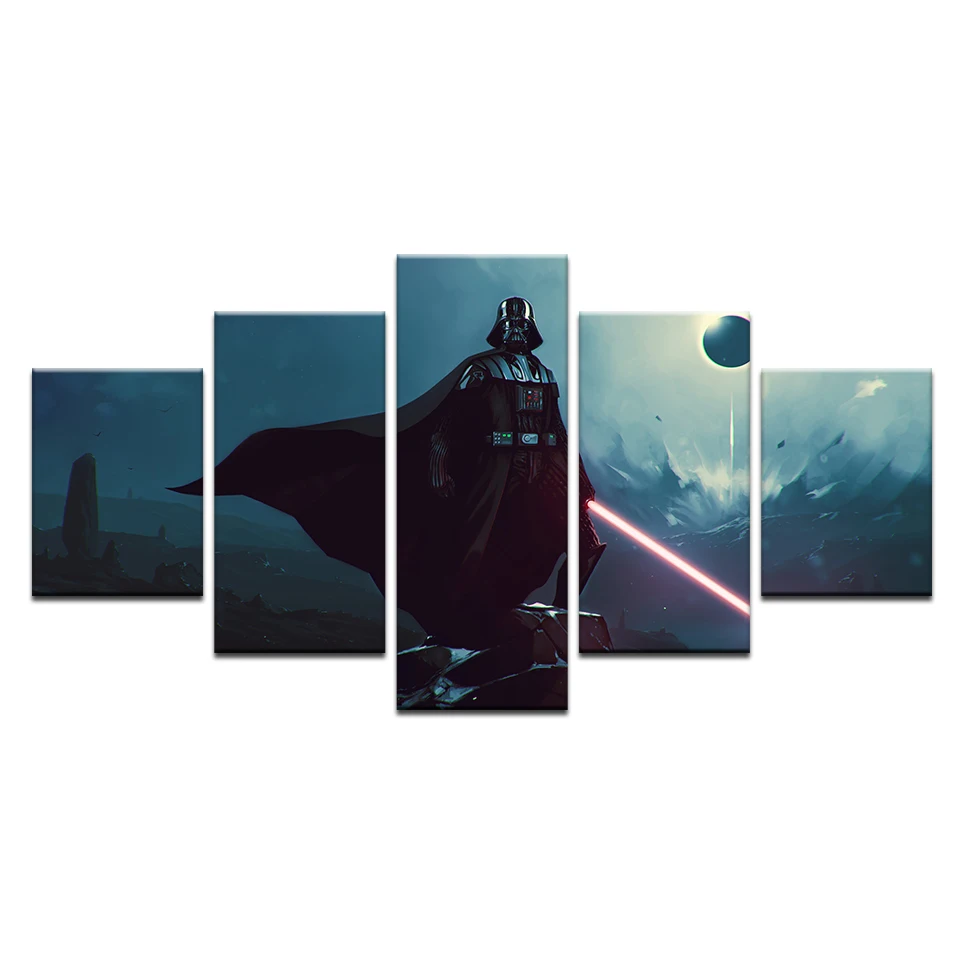 5 Panel Modern Movie Star Wars Darth Vader Lightsaber Home Wall Decor