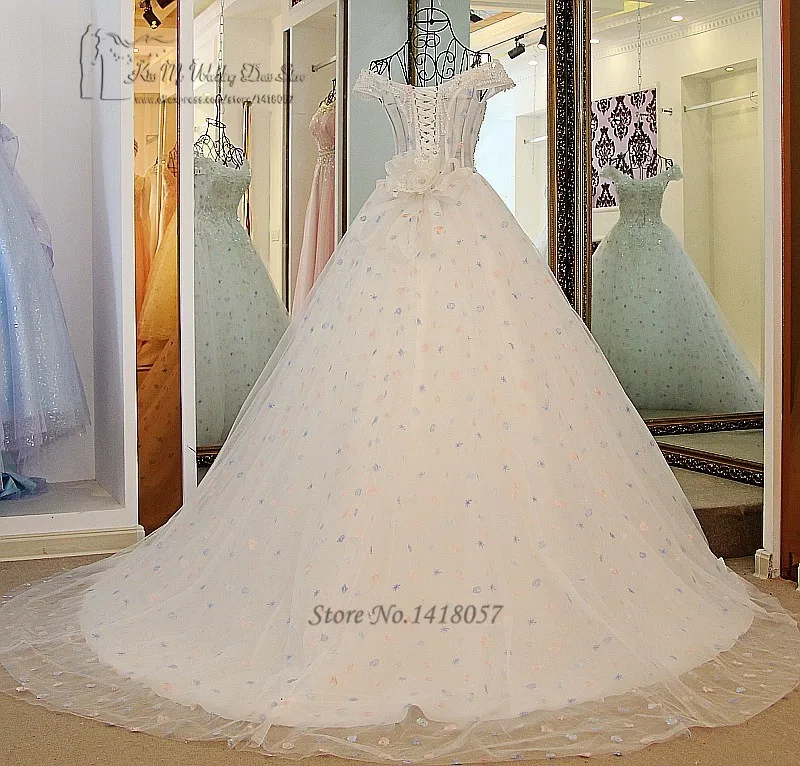 Свадебное платье принцессы Кружево розовые цветы светло-синий Свадебные платья бисером бальное платье невесты платье роскошный Vestido De Noiva