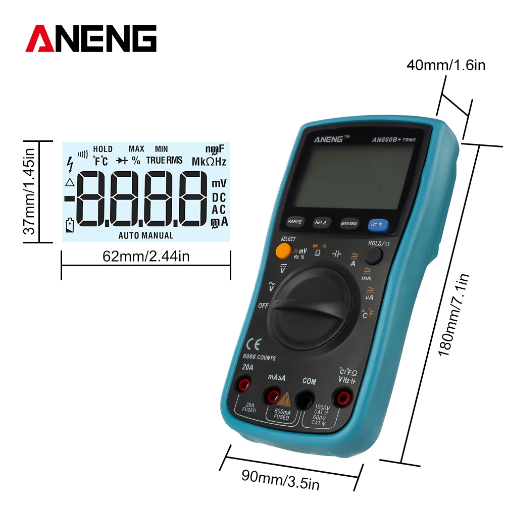 AN860B+ зонд ЖК 6000 отсчетов цифровой мультиметр AC/DC Ток Сопротивление напряжения частота температура тестер Multimetro