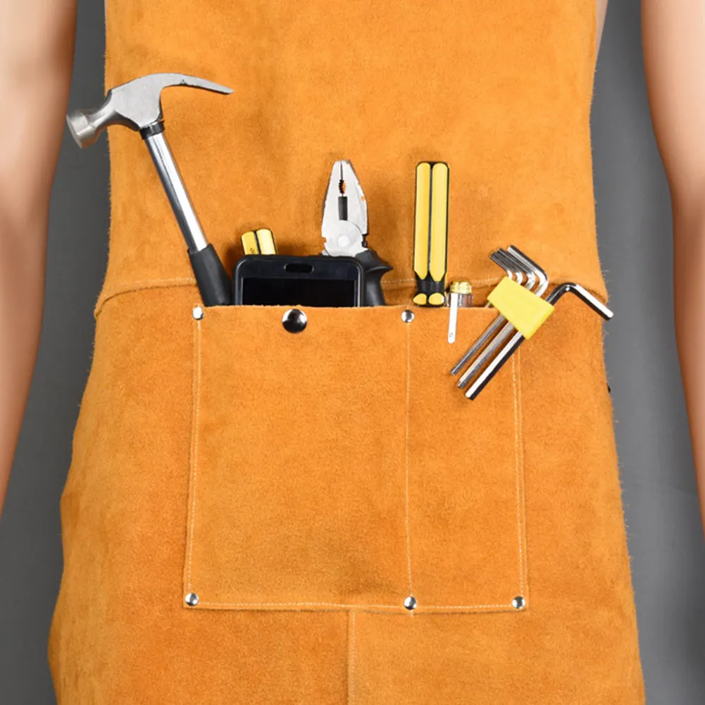 

Men Women Thicken Safety Clothing Adjustable Front Pocket Electric Welding Yellow Anti-scalding Heat-Resistant Working Apron