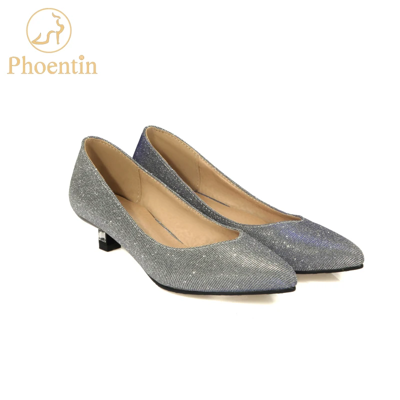 Phoentin/туфли-лодочки на тонком каблуке, блестящие женские туфли на низком каблуке, большие размеры, золотые, серебряные, со стразами, модные