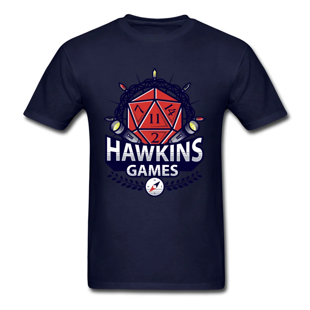 Casual Hawkins Games Crewneck Top T-shirts NEW YEAR DAY Tops Shirts Short Sleeve for Adult 2018 100% Cotton Fabric Party T Shirt Hawkins Games navy