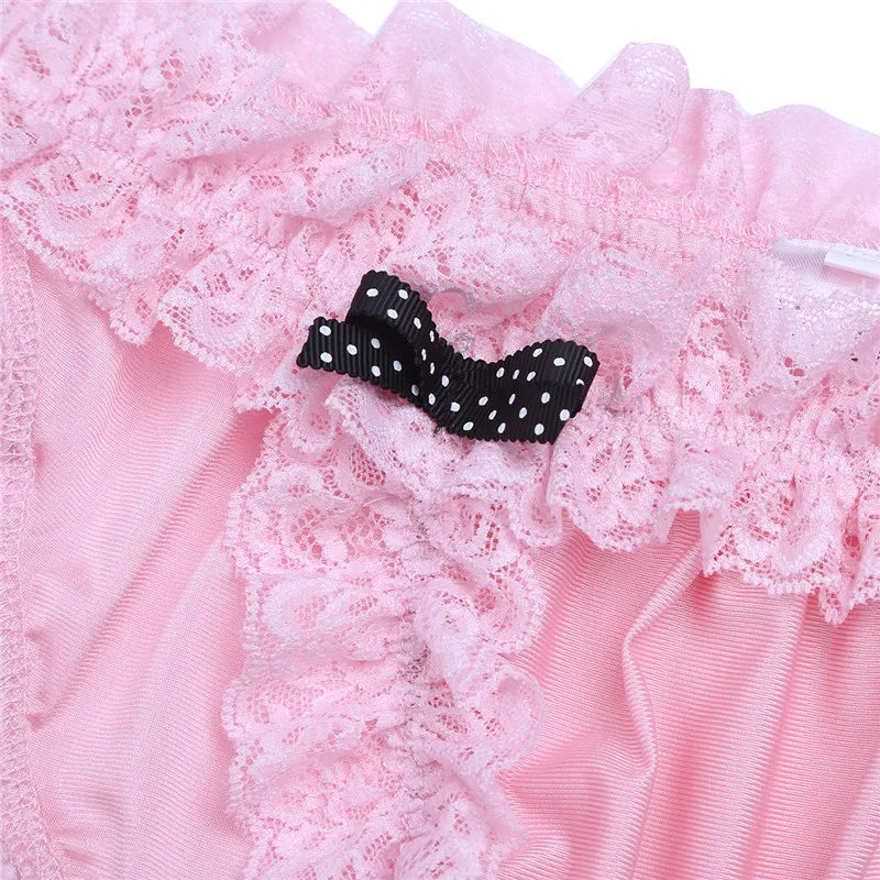 FREEBILY Elegant Men Lingerie Sissy Maid Floral Lace Soft Bikini Briefs Sexy Male Underwear Cute Gay Underwear Homme Underpants