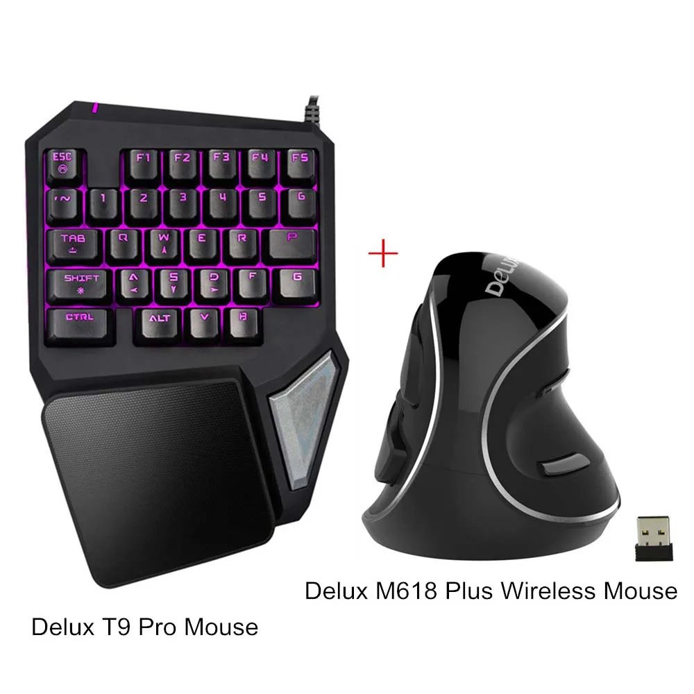 Delux игровая мышь, клавиатура, расческа, Проводная Мини-Клавиатура T9 pro, Игровая клавиатура+ беспроводная M618 plus, Вертикальная мышь для ноутбука, планшета, рабочего стола