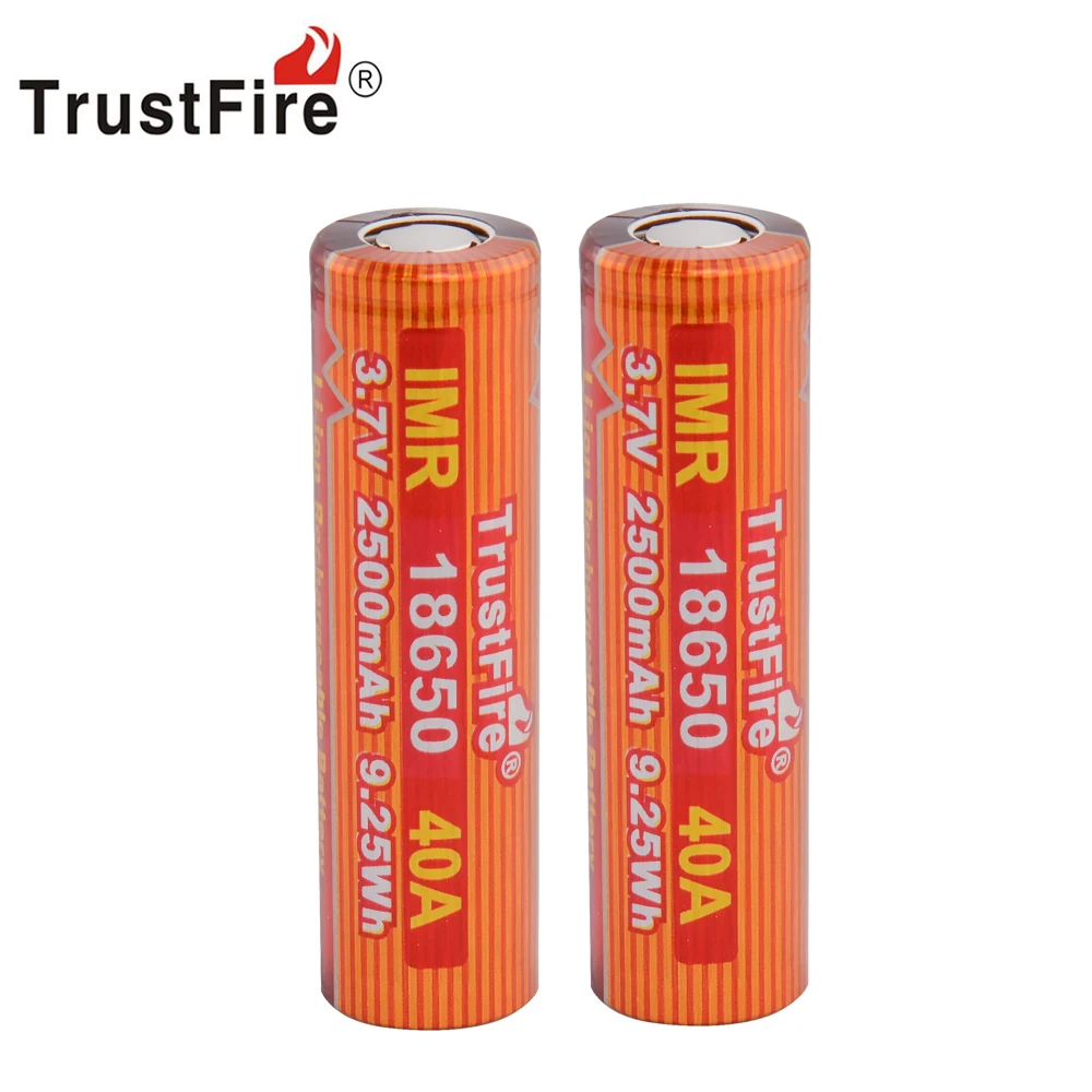 

2PCS/LOT TrustFire IMR 18650 2500mAh 3.7V 40A 9.25Wh High-Rate Rechargeable Li-ion Battery For E-cigarette/LED Flashlight