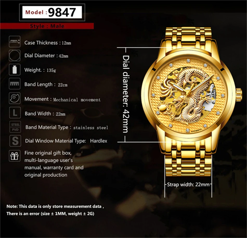 LIGE Дракон Скелет автоматические деловые часы для мужчин наручные часы нержавеющая сталь Ремешок золотые 30 м водонепроницаемые мужские