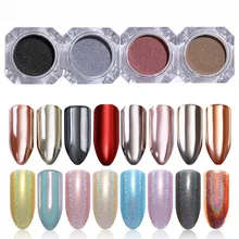 Блестки для ногтей, зеркальные, серебристые, розовые, золотые, голографическая Лазерная пудра, пыль, УФ Гель-лак, украшение, хром, маникюр, пигмент для дизайна ногтей