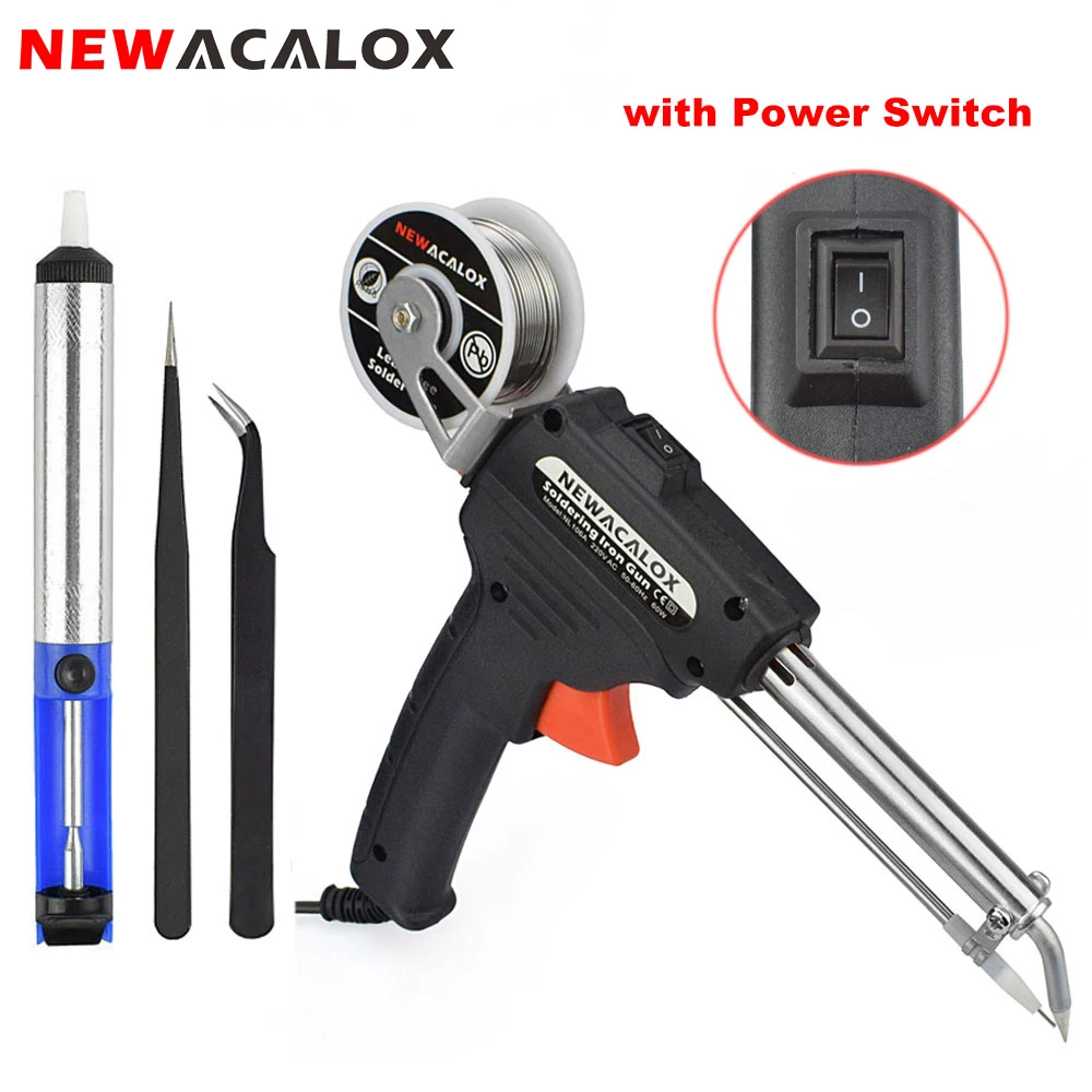 

NEWACALOX 60W EU/US Soldering Iron Third Hand-held Gun Automatically Send Tin Automatic Soldering Machine Suction Tin Device