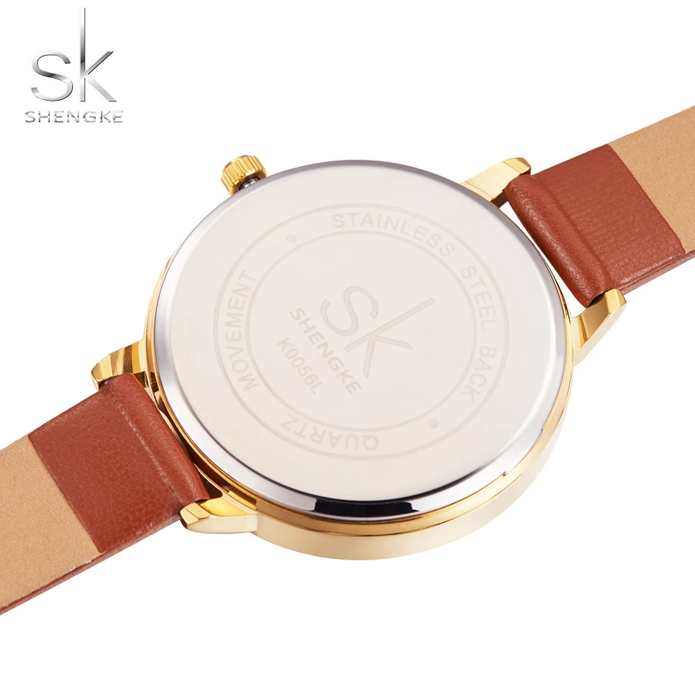 Shengke Brand Women Watches Simple Leather Wristwatch Lady Gold Luxury Dial Watches Mixmatch Relogio Feminino Brown Leather 2017