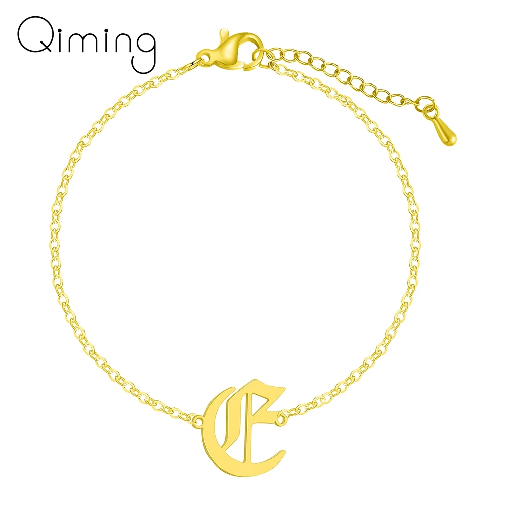 

Old English Alphabet E Letter Bracelet for Women Stainless Steel Multicolor Font Capital A-Z Initial Bangles Anklet Gift