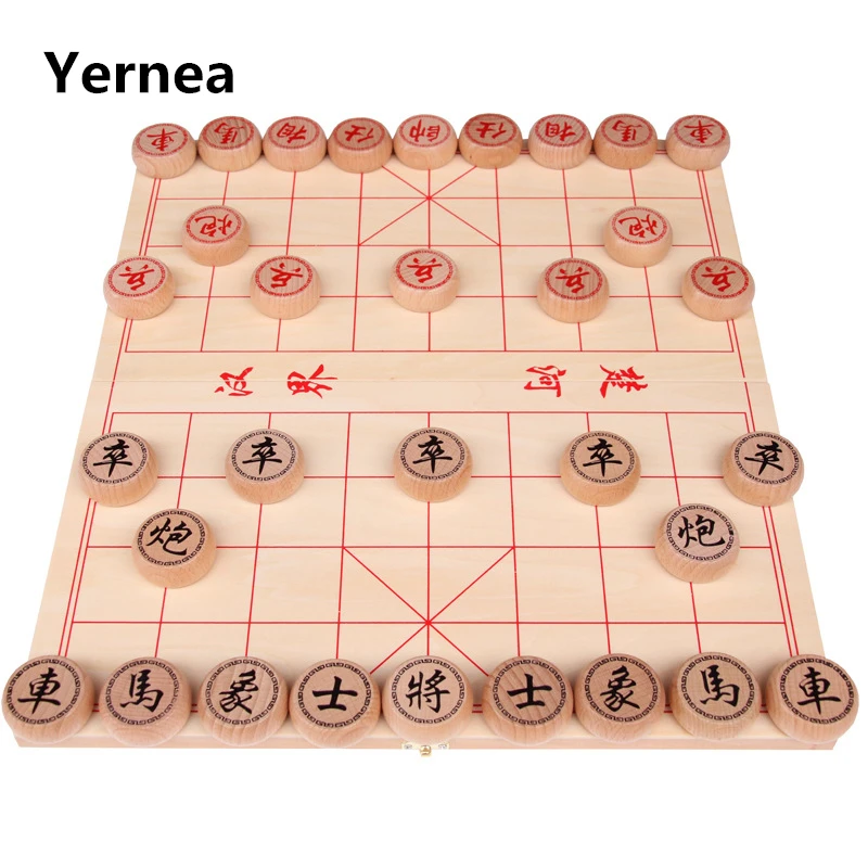 Traditional China  Chess Various sizes Beech Wood Color Piece Wooden Folding Board Portable Puzzle Chess Games Set Yernea