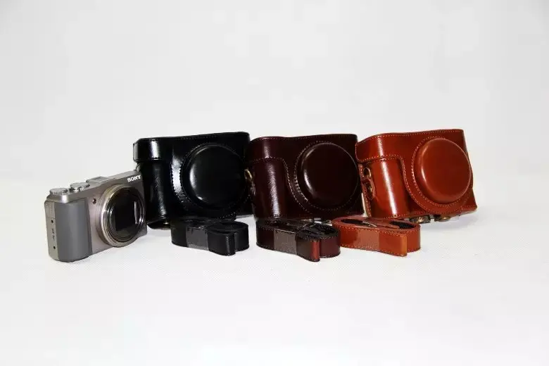 Di Cuoio Della Macchina Fotografica Sacchetto Di Caso Della Copertura Con La Cinghia Per Sony Dsc-Hx60 Dsc-Hx50V Dsc Hx60 Hx50V Hx30 Nero Marrone Chia
