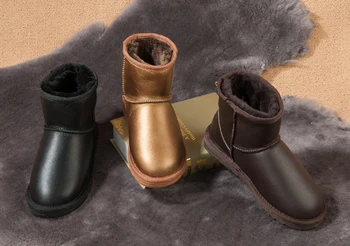 

Natural Fur Genuine sheepskin leather snow boots Top Quality 100% for women winter shoes warm Wool long snow boots