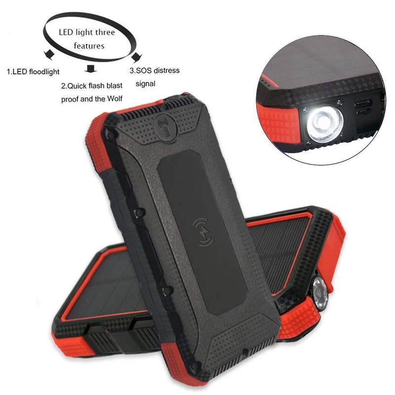  30000mAh Portable Wireless Charger Solar Power Bank For iPhone Samsung Huawei Fast Charging USB Pow