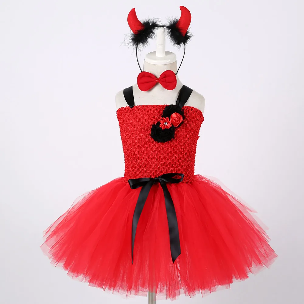 

Red Scary Demon Halloween Tutu Dress for Girl Christmas Knee Length Sleeveless Dress Girls Children Birthday Party Dress 8 10 12