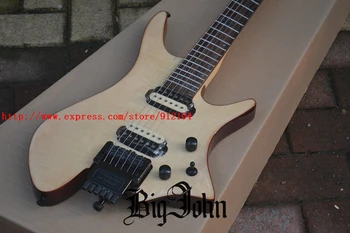 

free shipping mahogany wood body natural color fan fret headless fine electric guitar bj64