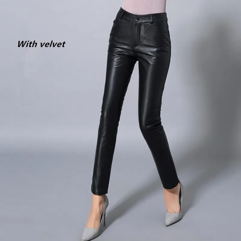 Winter New Arrive Sheepskin Genuine Leather Pants Female Pencil Pants Plus Velvet Thickening Genuine Leather Skinny Pants Winter New Arrive Sheepskin Genuine Leather Pants Female Pencil Pants Plus Velvet Thickening Genuine Leather Skinny Pants