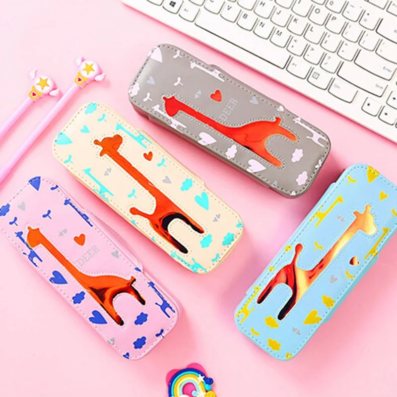Kawaii с рисунком жирафа лазерной пенал из полиуретана принадлежности для школьников, студентов милый подарок школьный пенал инструменты