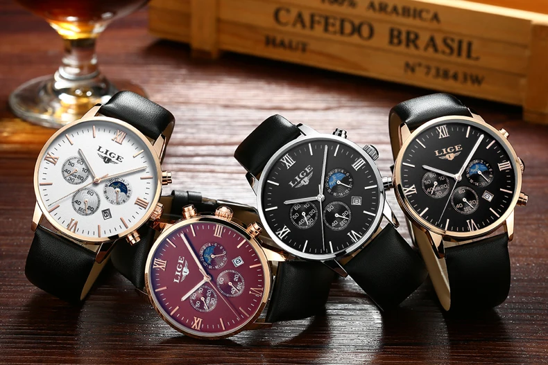 Мужские часы Топ бренд класса люкс LIGE Moon Phase полностью стальные часы мужские бизнес Модные кварцевые часы мужские спортивные часы Relogio