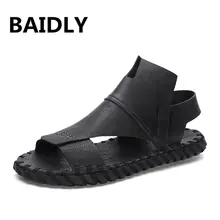 Новые мужские кожаные сандалии летние сандалии ручной работы Мужская дышащая повседневная обувь дышащая обувь для ходьбы сандалии