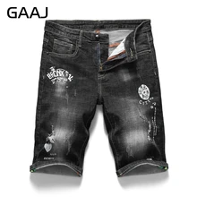 GAAJ джинсы стрейч мужские s рваные короткие джинсы байкерские бермуды одежда деним для мужчин джинсовые шорты хип хоп черные узкие брюки 38 40