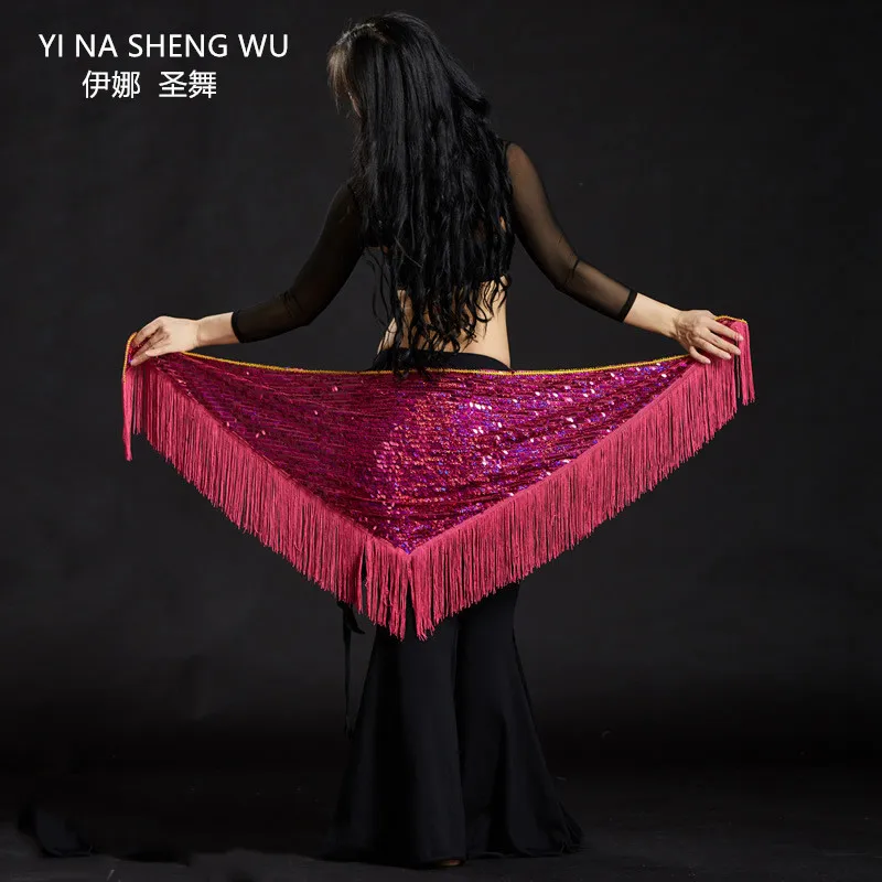 Women Belly Dance Costume Adult Triangle Sequin Fringes Hip Scarf Bellydance for Lady Stage Performance Dance Clothing