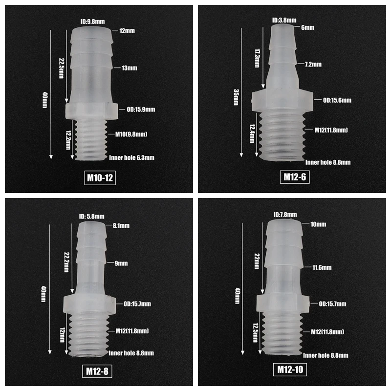 10 шт./лот M10 M12 наружная резьба до 4~ 12 мм пищевой полипропилен Прямые соединители труб аквариумный воздушный насос части аквариума шлангов