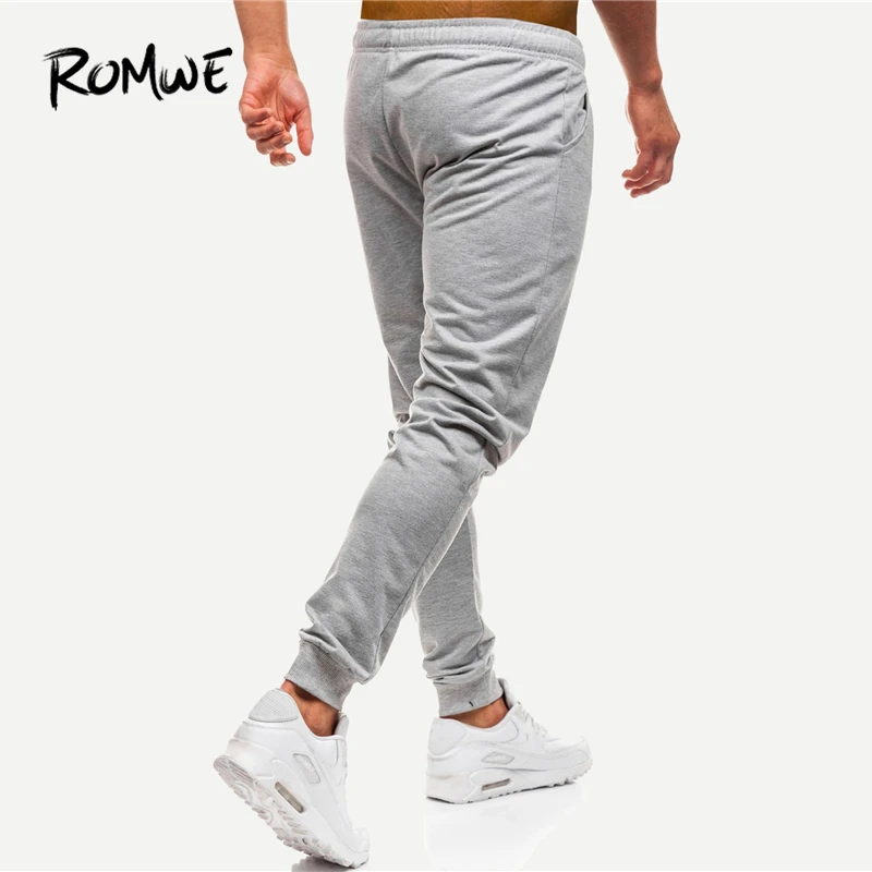 ROMWE мужские однотонные штаны на шнурке модные серые длинные штаны со средней талией повседневные зауженные брюки с морковкой для фитнеса на весну и осень