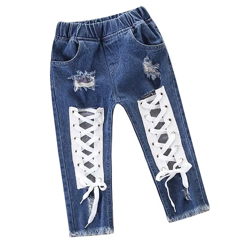 

Baby Girl Boy Clothes Jeans Pant Summer Explosion Girls Bandages Hollow Jeans Pants