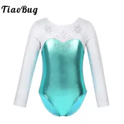 TiaoBug/Блестящая металлическая Снежинка со стразами с длинными рукавами для девочек, Одежда для танцев, гимнастика, трико, Детские Балетные