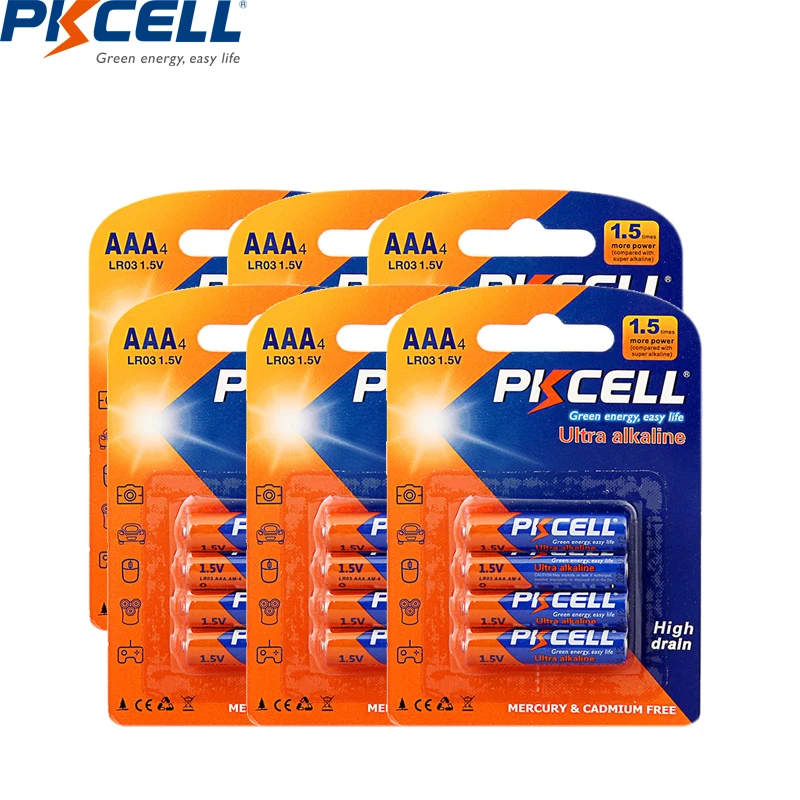 24 шт./6 карт PKCELL аккумулятор aaa lr03 1 5 V сухие щелочные батарейки E92 AM4 MN2400 MX2400 pilas
