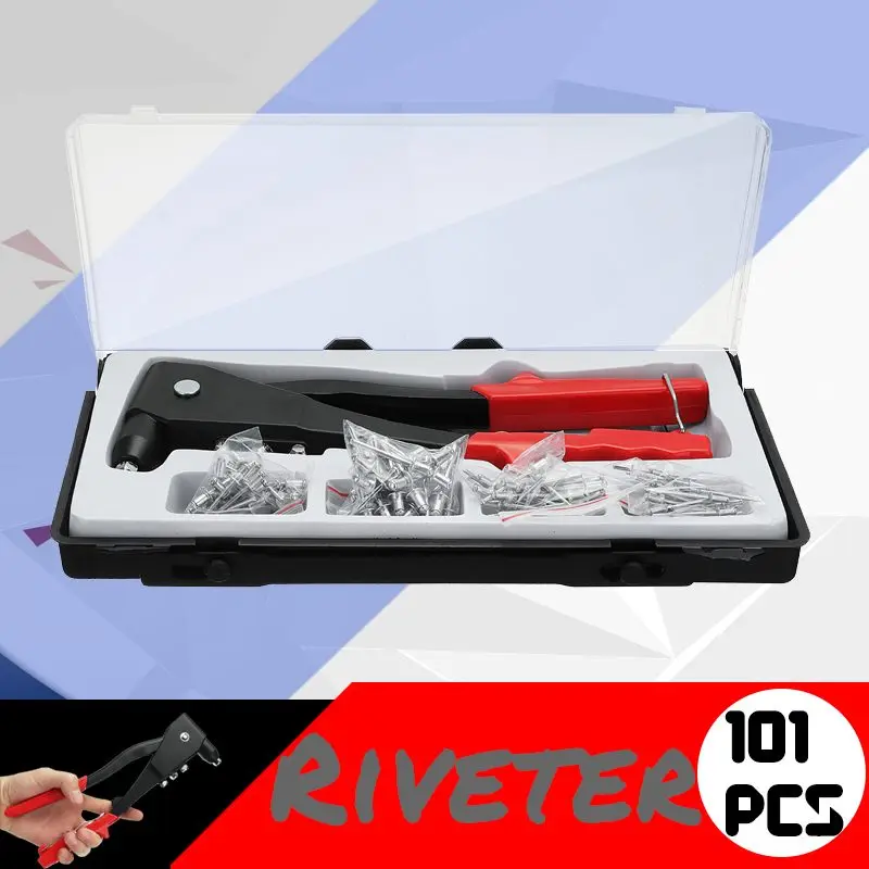 

101pcs/set Aluminum Blind Rivet Guns Heavy Nut Threaded Insert Hand Riveting Kit Rivet Nuts Nail Guns Household Repair Tool