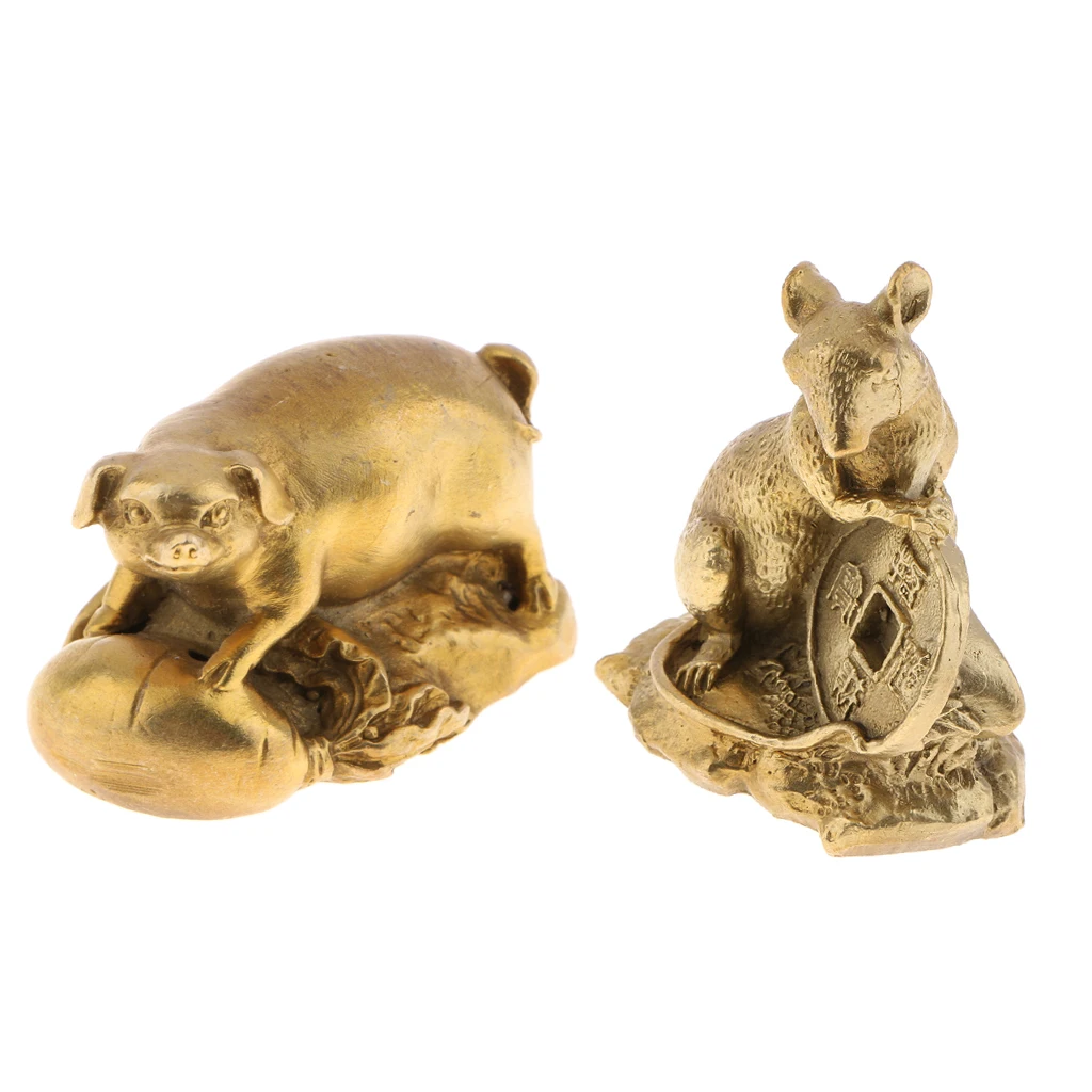 2x Lucky Money Wealth Home Office Feng Shui Decor. Chinese Zodiac Animal Collectible Figurine Sculpture