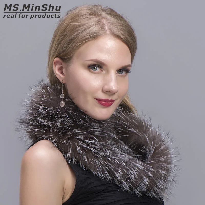 

MS.MinShu Natural Fox Fur Neck Ring Fashion Fox Fur Scarf Lady's Neck Warmer Genuine Fox Fur Scarf Collar Knit Fluffy Fur Collar