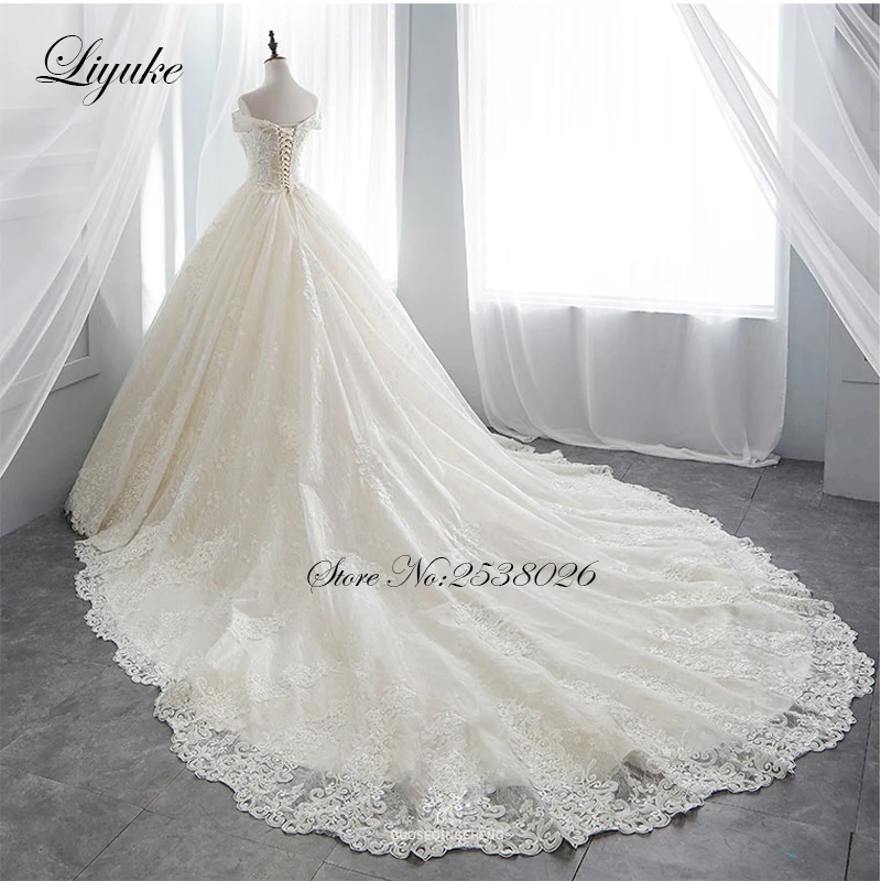 Liyuke роскошное бальное платье принцессы Свадебное платье без бретелек Элегантное Бисероплетение Часовня Поезд свадебное платье Vestido de boda