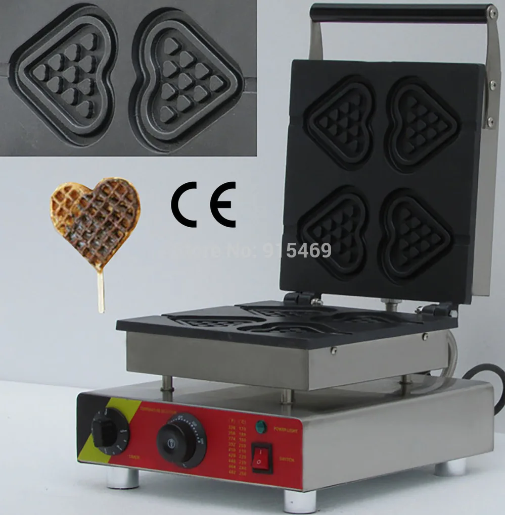 Free Shipping 110v 220v Electric Commercial 4pcs Chocolate Heart Waffle