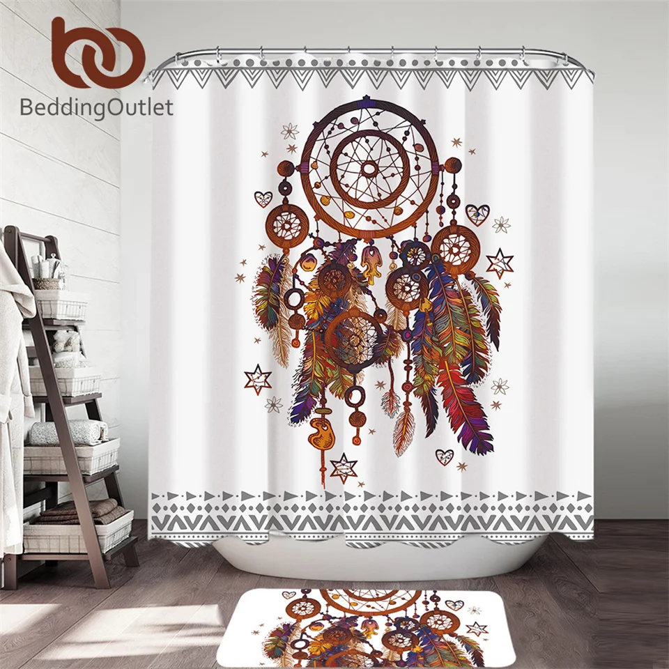 

BeddingOutlet Hipster Watercolor Shower Curtain With Non-slip Floor Rug Mat Dreamcatcher Bath Curtain Bohemian douche gordijn