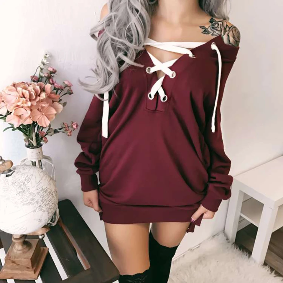 ZYFPGS 2019 Women's Hoodies Solid Tied Neckline Sweatshirt Basic Classic Fashion Hip Hop Autumn Top Sales Leader Harajuku Z0818 ZYFPGS 2019 Women's Hoodies Solid Tied Neckline Sweatshirt Basic Classic Fashion Hip Hop Autumn Top Sales Leader Harajuku Z0818