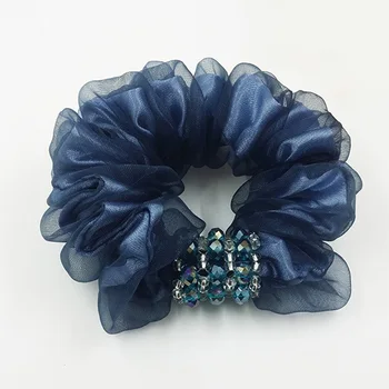 

Korean Ladies Solid Color Korean Crystal Organza Scrunchy Hair Ties for hair Bun Wholesale Hair Accessories for Girls
