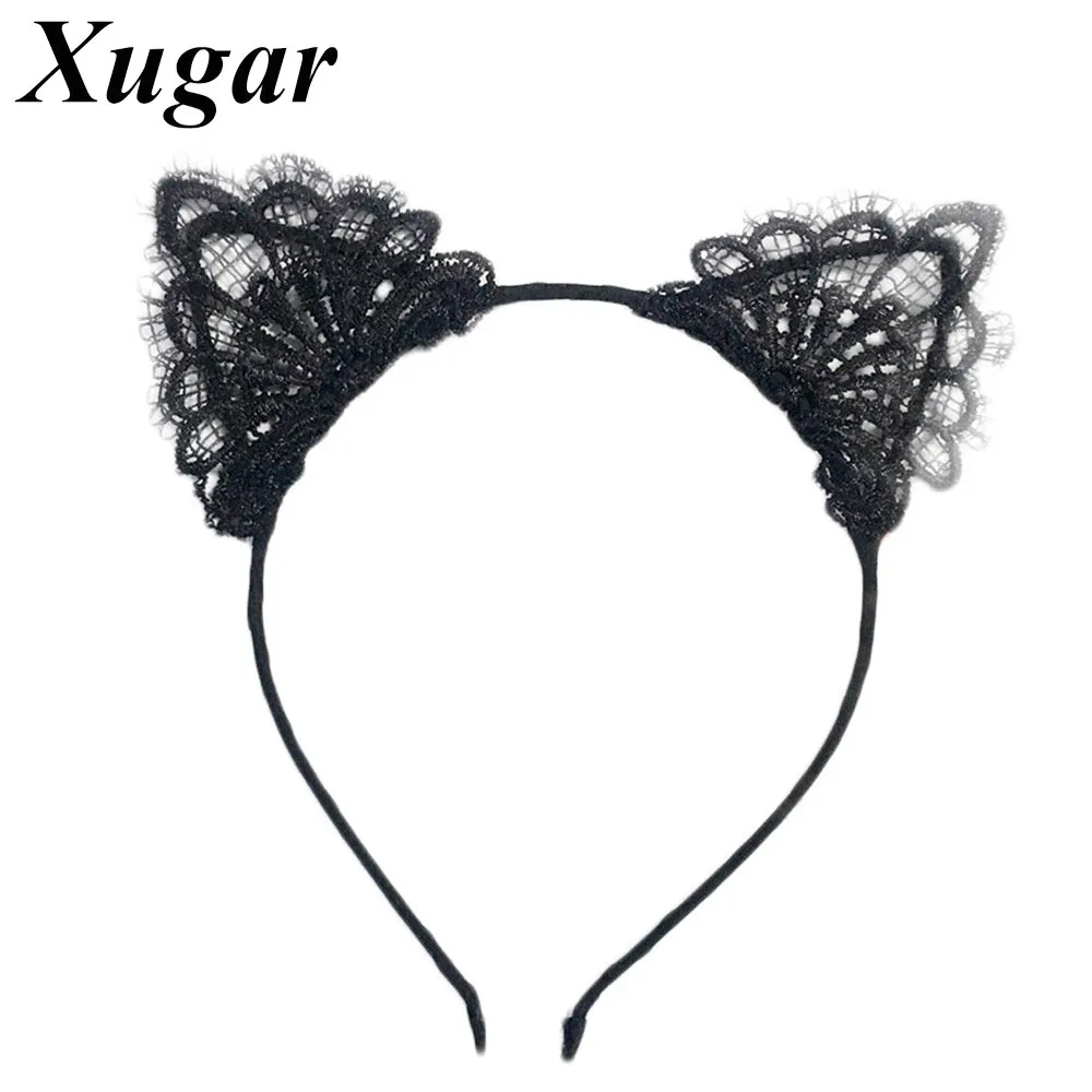 1PCS Black White Lace Headband For Women Girls Cat Ears Dance Party Hairbands Sexy Lady Fashion Hair Accessories ladies headband
