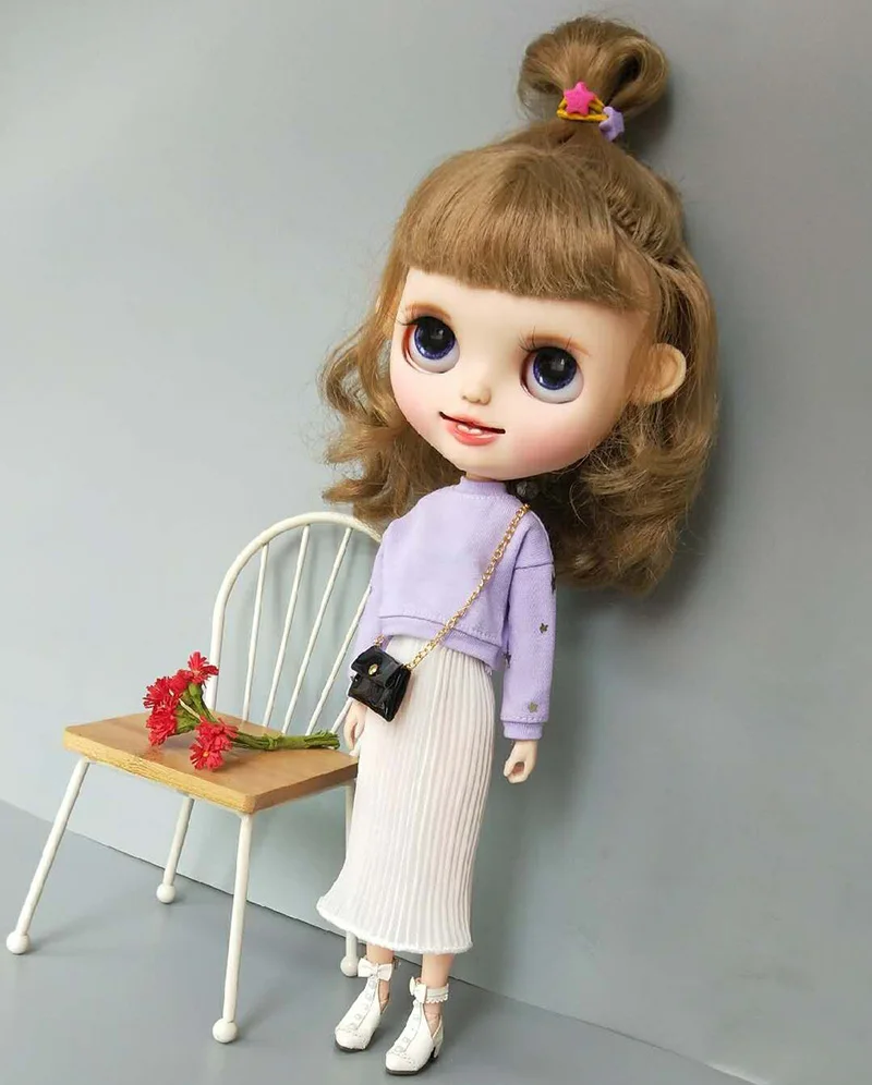 Blyth Кукла одежда фиолетовый свитер+ юбка для blyth платье azone s ob24 куклы-Барби аксессуары Одежда