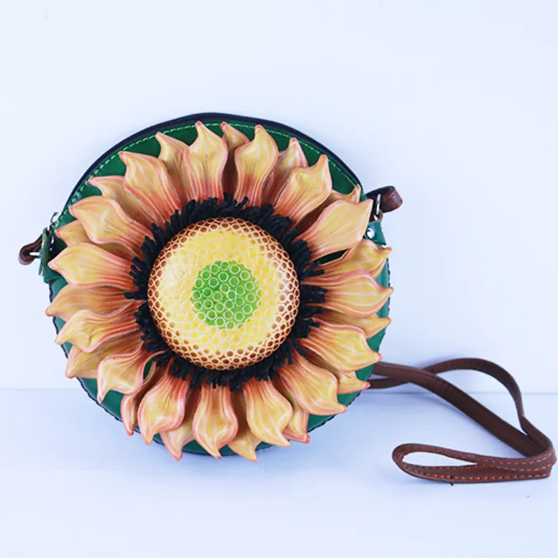 

Women Girls Mini Genuine Leather Bags Sunflower Handbag Messenger Shoulder Bag Candy Coin Princess Lovely Handbags Purse Party
